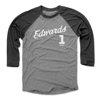 500 LEVEL Anthony Edwards 3/4 Sleeve T-Shirt - Anthony Edwards Minnesota Script WHT (Black/Heather Gray, XXX-Large)