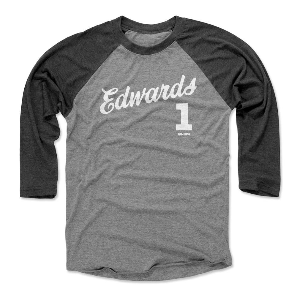 500 LEVEL Anthony Edwards 3/4 Sleeve T-Shirt - Anthony Edwards Minnesota Script WHT (Black/Heather Gray, XXX-Large)