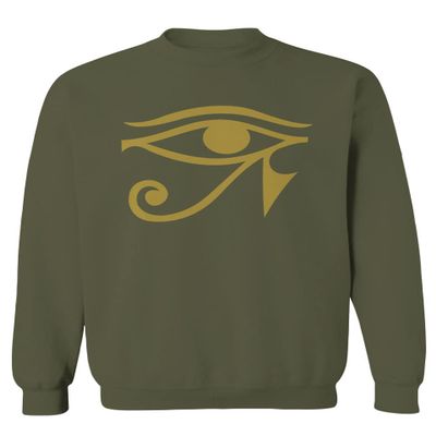 0459. Big Graphic Printed Egyptian Egypt Ancient Anubis Horus Eye god King Gold Men's Crewneck Sweatshirt (Olive, X-Large)