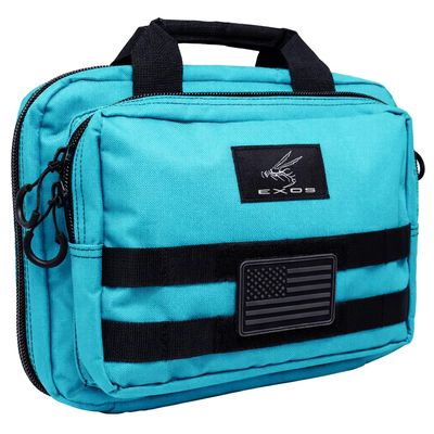 Exos Double Pistol Case - Tactical Double Soft Pistol Gun Bag - Handgun Carrying Case with Compartments - Hand Gun Storage Bag with MOLLE Webbing and Padded Interior - Designed in USA (Turquoise)