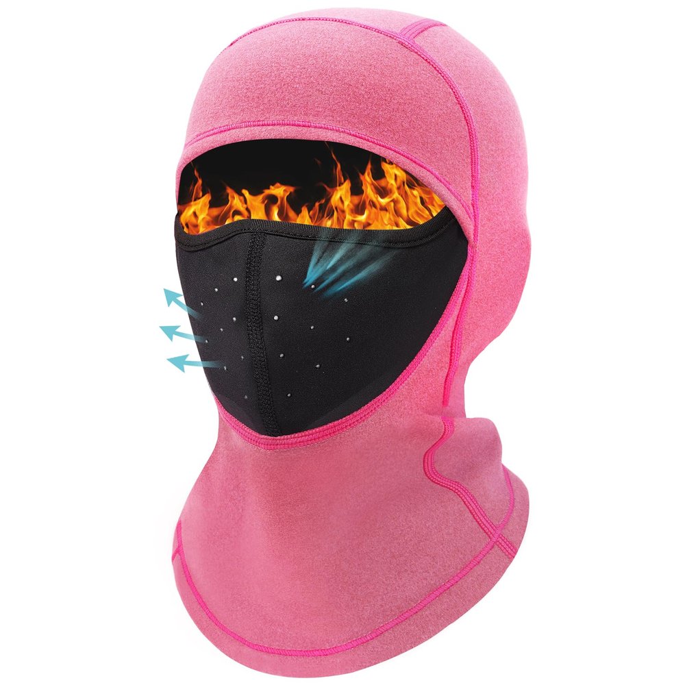 Kids Balaclava Ski Mask (with Breathable Holes) Windproof Winter Fleece Neck Face Warmer Boys Girls Hot Pink