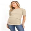 LaClef Women's Maternity Puff Sleeve Ribbed T-Shirt Top (Oatmeal, Medium) view 1