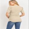 LaClef Women's Maternity Puff Sleeve Ribbed T-Shirt Top (Oatmeal, Medium) view 4