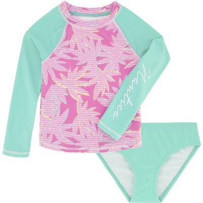 Nautica Girls' Two-Piece Rashguard Swimsuit Set, UPF 50+ Sun Protection, Quick-Dry Bathing Suit, Cockatoo Palm, 12-14