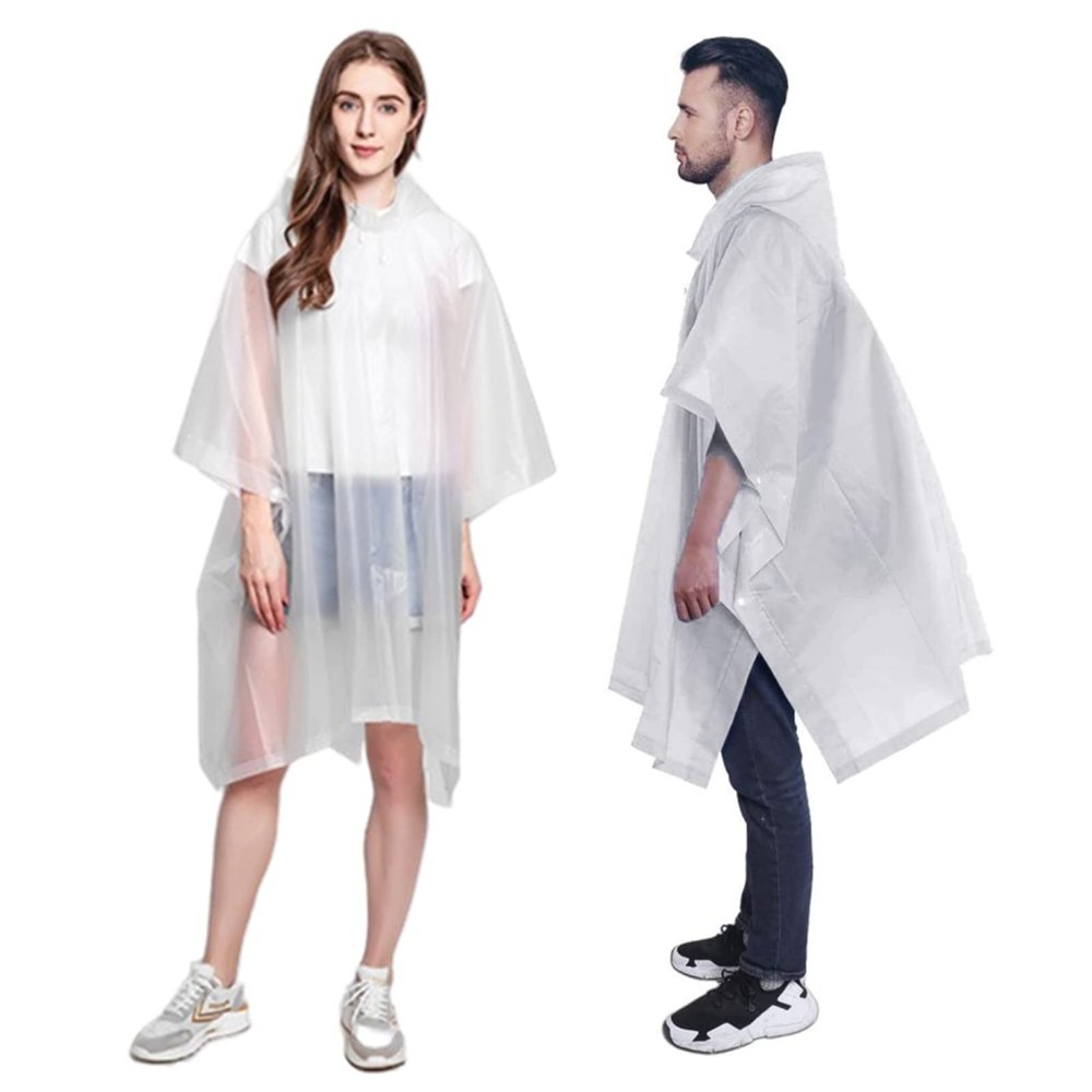 YUNLOVXEE Rain Poncho Raincoats for Adults Reusable - 2-5 Pack EVA Waterproof Rain Coat with Hood, Rain Gear for Women Men (White X2)