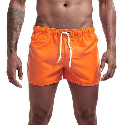 Mens Swimming Trunks No Mesh Liner Quick Dry Running Workout Shorts Pockets Casual Summer Solid Beach Shorts Swimwear Orange
