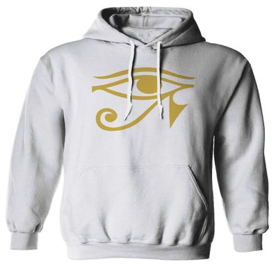 0459. Big Graphic Printed Egyptian Egypt Ancient Anubis Horus Eye god King Gold Sweatshirt Pullover Hoodie (White, Small)