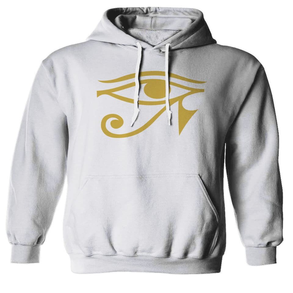 0459. Big Graphic Printed Egyptian Egypt Ancient Anubis Horus Eye god King Gold Sweatshirt Pullover Hoodie (White, Small)