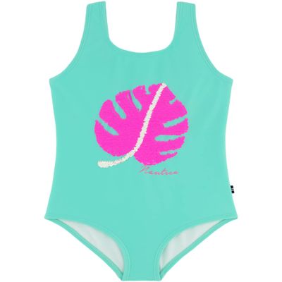 Nautica Girls' One-Piece Swimsuit with UPF 50+ Sun Protection, Quick Drying Bathing Suit, Cockatoo Palm, 12-14