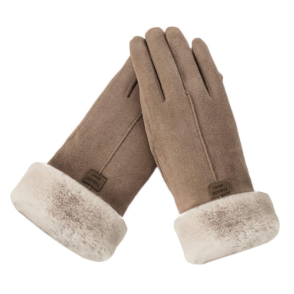 niuwa Women Winter Warm Suede Gloves Touchscreen Texting Gloves Faux Fur Cuff Thermal Mittens Driving Motorcycle Gloves (Khaki, one Size)