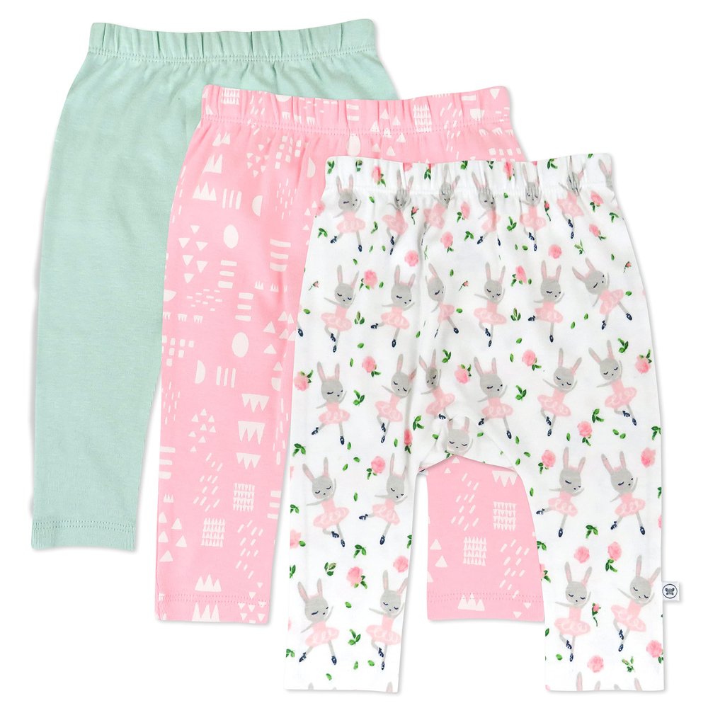 HonestBaby Baby Infant Organic Cotton Cuff-Less Harem Pants Multi-Pack, Multicolor, 0-3 Months