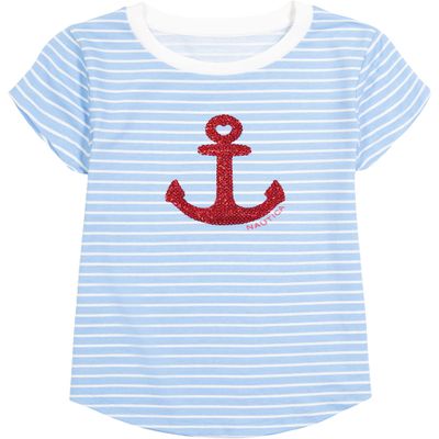 Nautica Girls' Short Sleeve T-Shirt with Flip Sequin Design, Cotton Tee with Tagless Interior, Alaska Blue Anchor, 4T