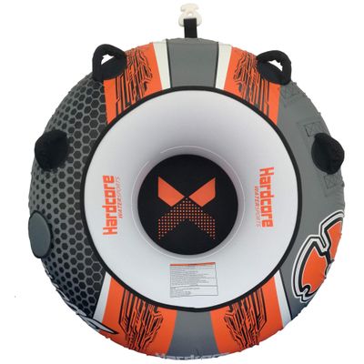 Hardcore Watersports Towable Chaos Tube 54" Inflatable Water Tube for Single Riders, Heavy-Duty Nylon Cover with 4 Secure Handles and Quick-Connect Tow Hook for Lakes and Oceans Orange