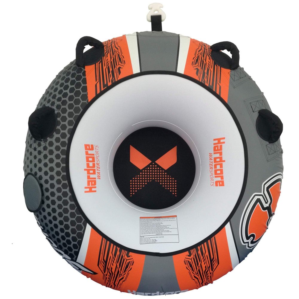 Hardcore Watersports Towable Chaos Tube 54" Inflatable Water Tube for Single Riders, Heavy-Duty Nylon Cover with 4 Secure Handles and Quick-Connect Tow Hook for Lakes and Oceans Orange