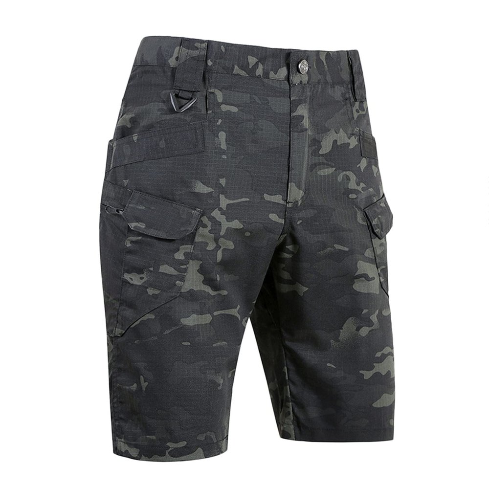 QWENTMTNTY Mens Relaxed Fit Cargo Shorts Elastic Waist Military Camouflage Short Pants Casual Loose Athletic Shorts Pockets