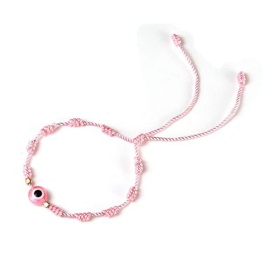 Caiyao Evil Eye Bracelet Handmade Adjustable Red Black String Knot Lucky Kabbalah Protection Bracelet-Pink