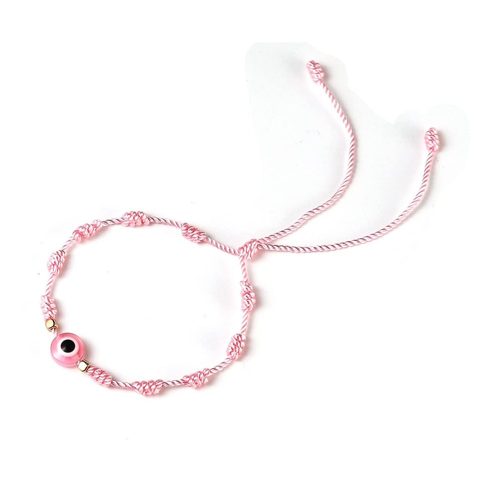 Caiyao Evil Eye Bracelet Handmade Adjustable Red Black String Knot Lucky Kabbalah Protection Bracelet-Pink