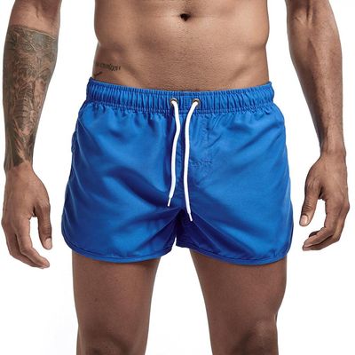 Mens Swimming Trunks No Mesh Liner Quick Dry Running Workout Shorts Pockets Casual Summer Solid Beach Shorts Swimwear Blue