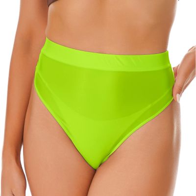 Hularka Women Shiny Glossy Panty Briefs High Cut Ballet Dance Underwear Shorts Panties Bottoms Fluorescent Green&high cut XX-Large