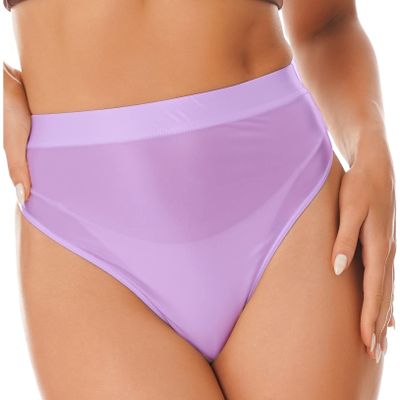 Freebily Women's Glossy High Waist Panty Briefs High Cut Rave Underwear Booty Dance Shorts Bottoms Light Purple&high Cut Large