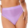 Freebily Women's Glossy High Waist Panty Briefs High Cut Rave Underwear Booty Dance Shorts Bottoms Light Purple&high Cut Large view 1