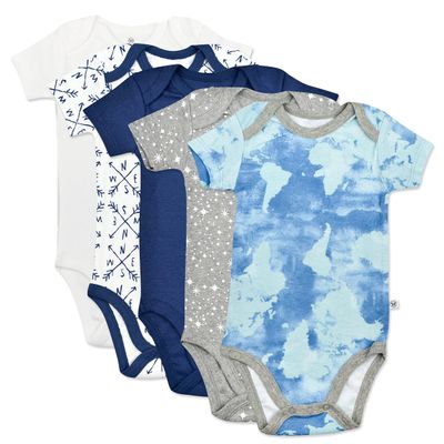 Honestbaby Organic Cotton Short Sleeve Bodysuits Multi Pack, 5 Pack Watercolor World, Newborn