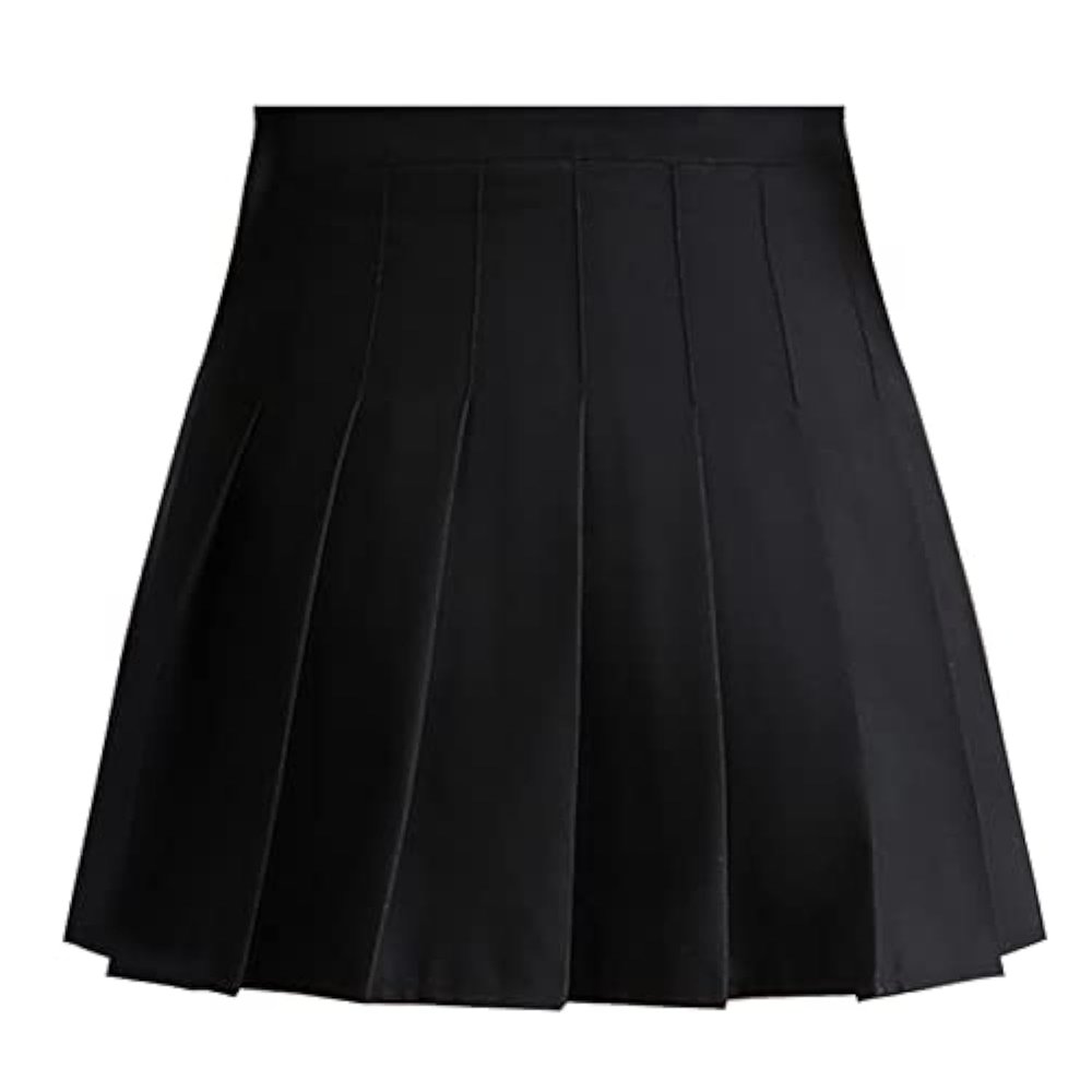 Danzcue Womens High Waisted Pleated Skirt, Tennis Skater Skirt, A-line School Uniform Mini Skirt with Shorts, Black, SA