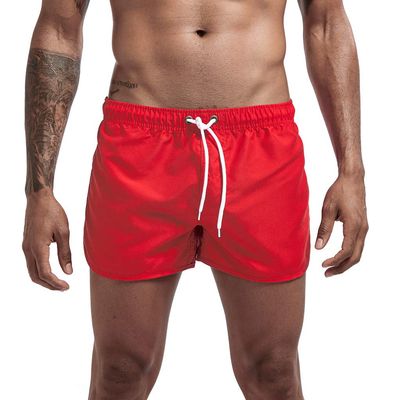 Mens Swimming Trunks No Mesh Liner Quick Dry Running Workout Shorts Pockets Casual Summer Solid Beach Shorts Swimwear Red