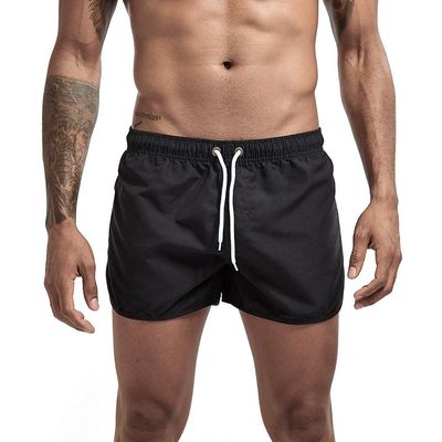 Mens Swimming Trunks No Mesh Liner Quick Dry Running Workout Shorts Pockets Casual Summer Solid Beach Shorts Swimwear Black