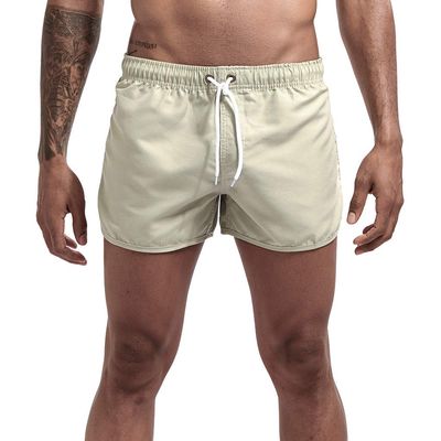 Mens Swimming Trunks No Mesh Liner Quick Dry Running Workout Shorts Pockets Casual Summer Solid Beach Shorts Swimwear Khaki