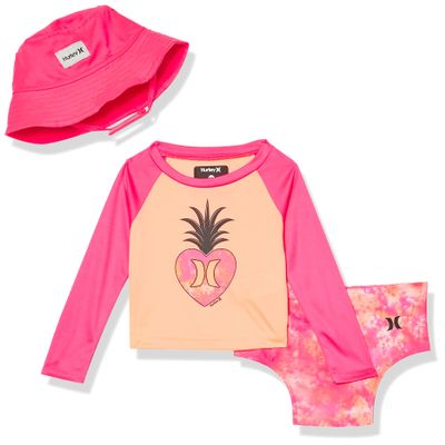 Long Sleeve Rash Guard and Hat 3-Piece Swimsuit Set
