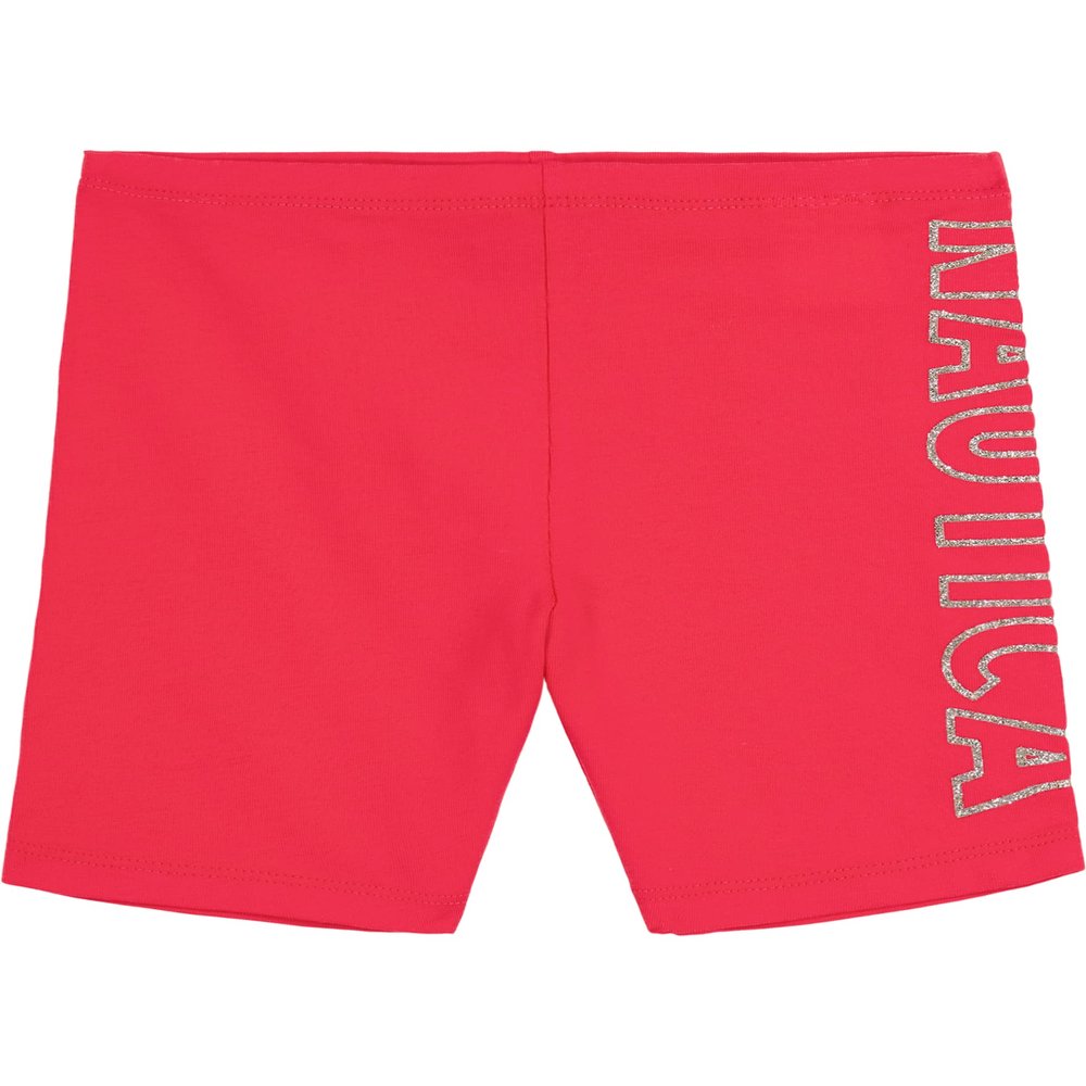 Nautica Girls' Active Bike Shorts, Soft & Stretchy Spandex with Flat Waistband & Logo Design, Virtual Pink Heart, 8-10