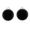 AeraVida Vintage 18 mm Round Simulated Black Onyx Button .925 Sterling Silver Clip On Earrings | Classic Sterling Silver Cuff Earrings for Women | Non Pierced Earrings view 1