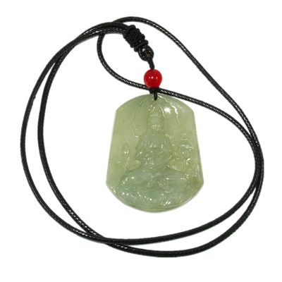 1.9" China Nature Certified Grade A Jadeite Jade Blessing Manjusri Hand Carved Necklace Pendant 2107