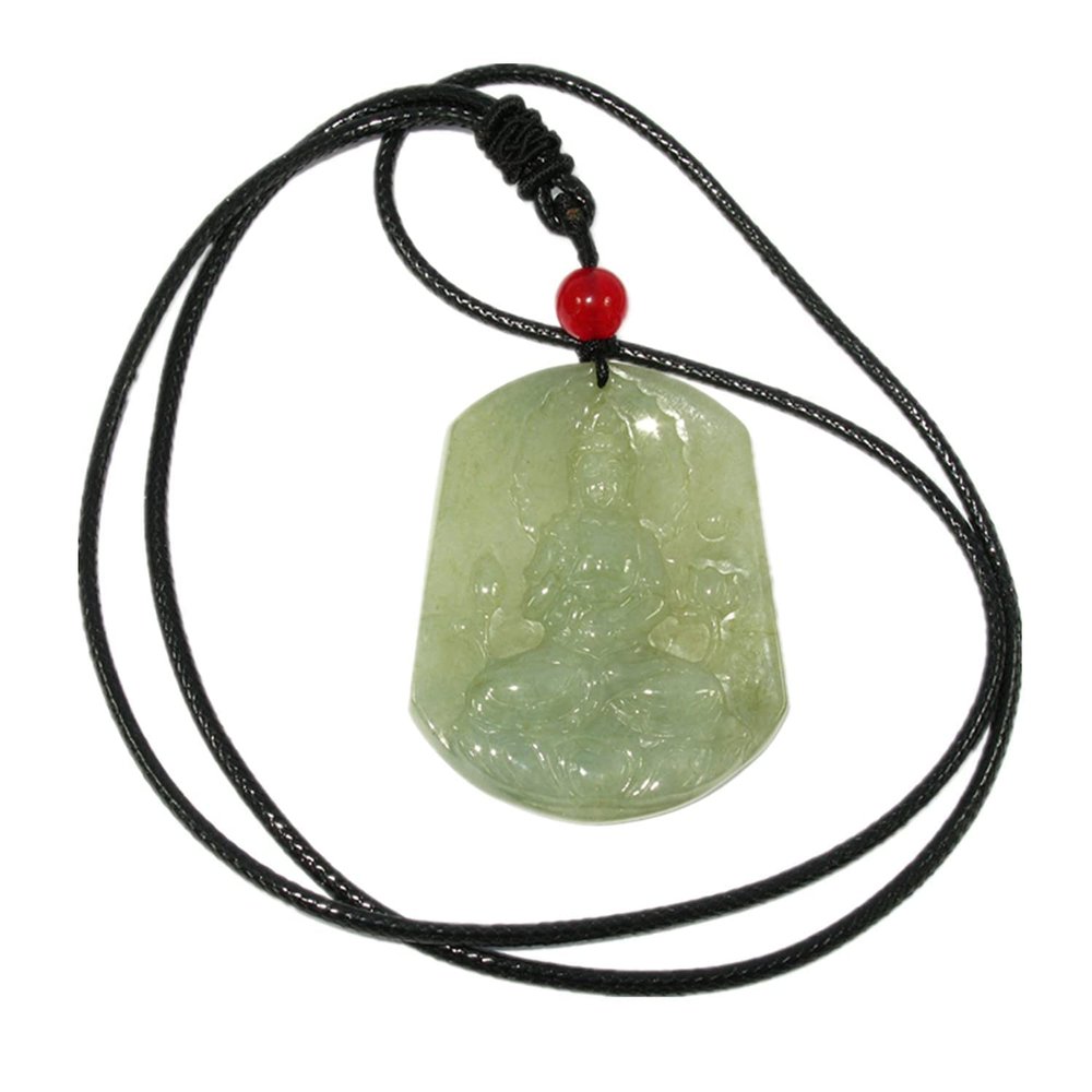 1.9" China Nature Certified Grade A Jadeite Jade Blessing Manjusri Hand Carved Necklace Pendant 2107