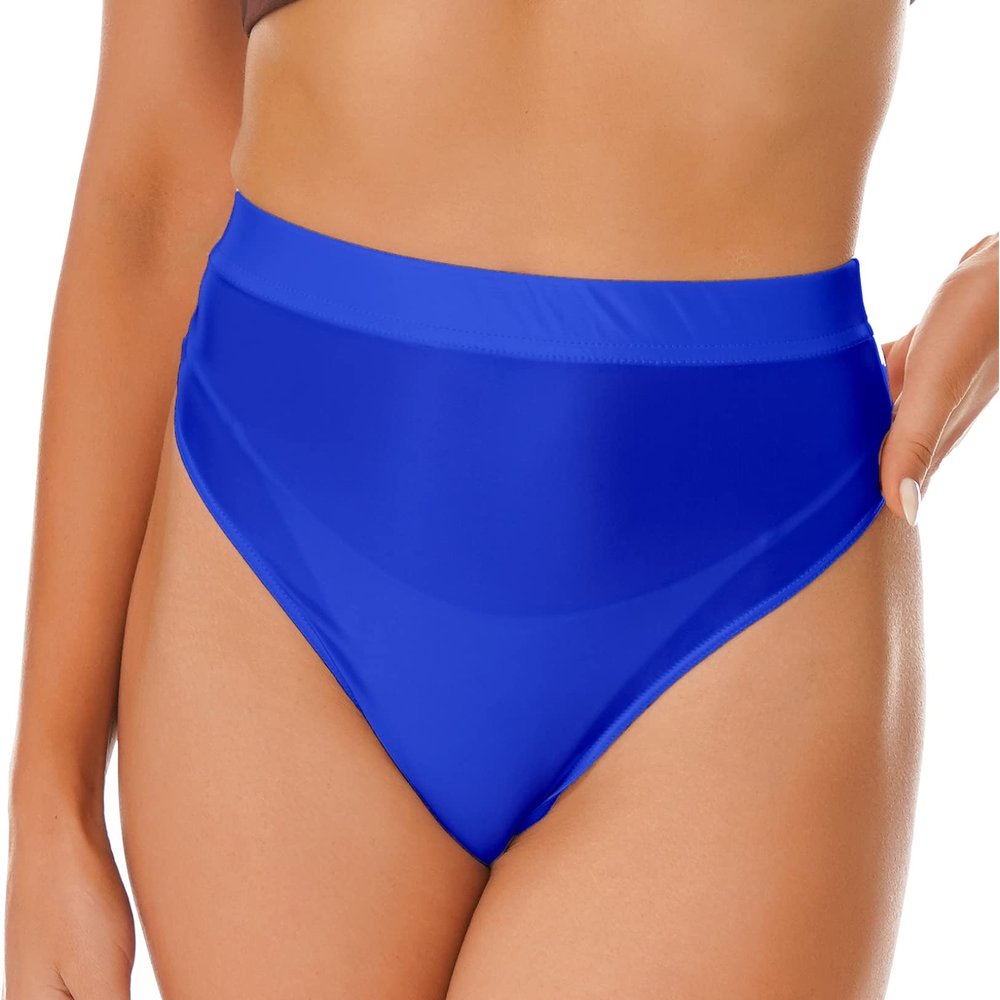Hularka Women Shiny Glossy Panty Briefs High Cut Ballet Dance Underwear Shorts Panties Bottoms Blue,metallic X-Large