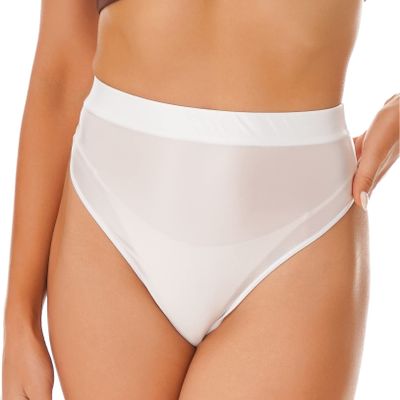 Freebily Women's Glossy High Waist Panty Briefs High Cut Rave Underwear Booty Dance Shorts Bottoms White&high Cut Medium