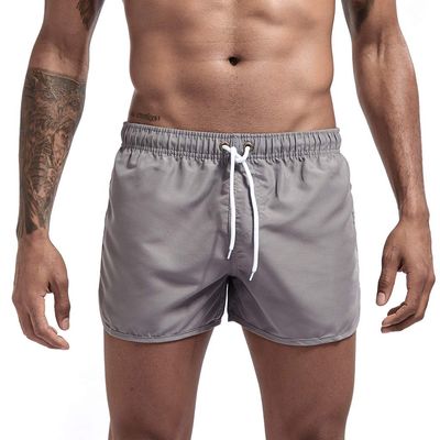 Mens Swimming Trunks No Mesh Liner Quick Dry Running Workout Shorts Pockets Casual Summer Solid Beach Shorts Swimwear Gray