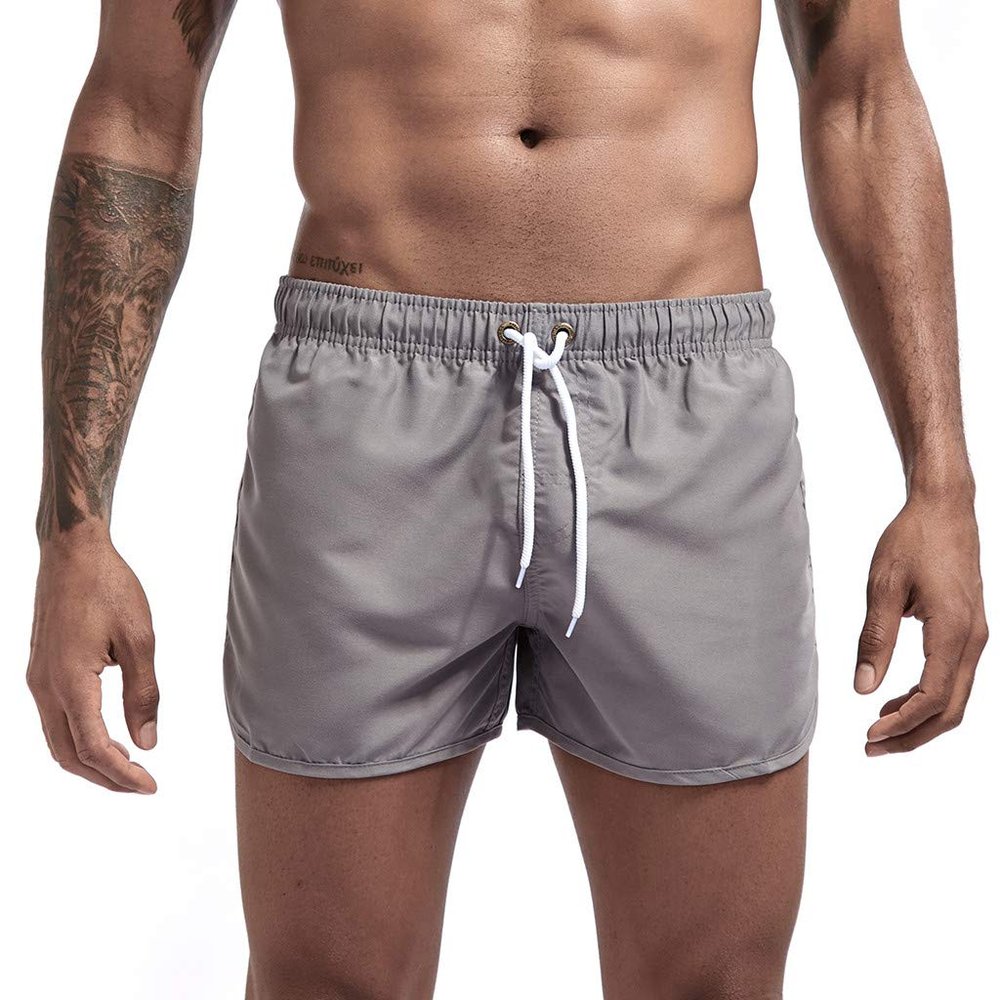 Mens Swimming Trunks No Mesh Liner Quick Dry Running Workout Shorts Pockets Casual Summer Solid Beach Shorts Swimwear Gray
