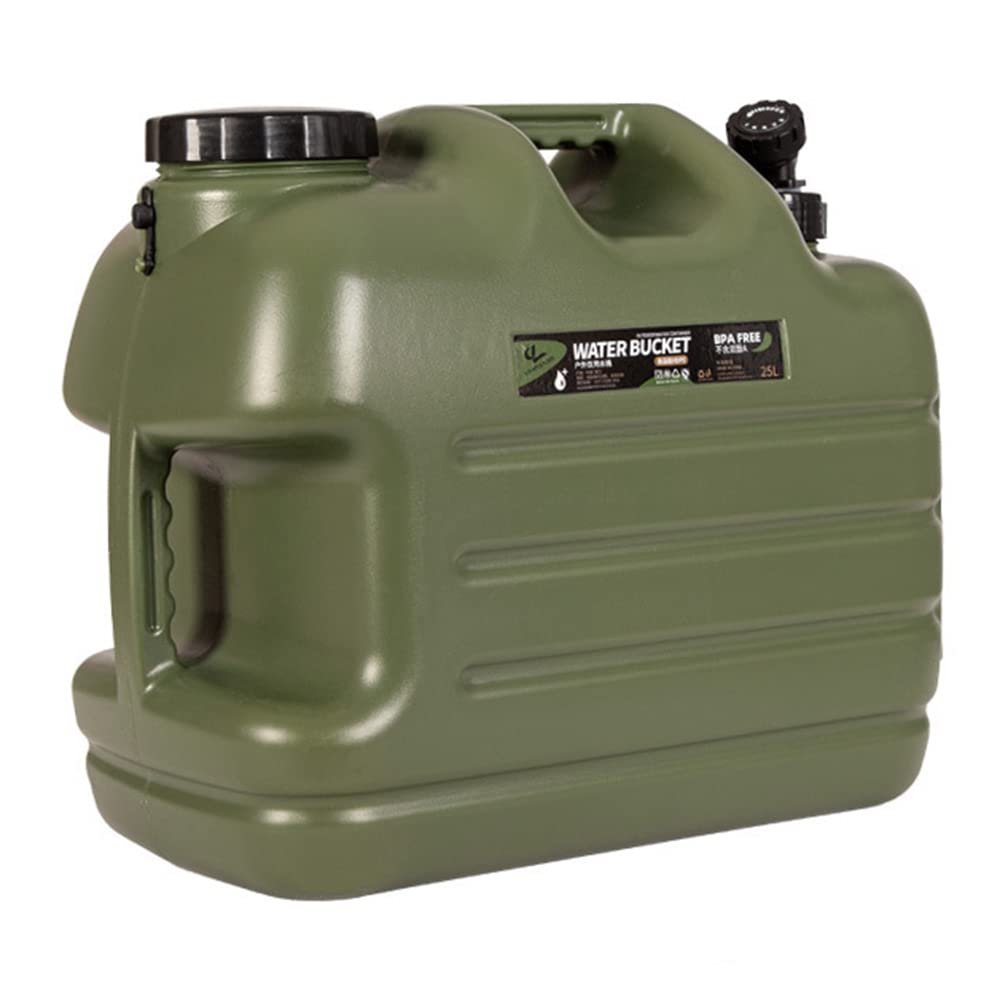 DESERT & FOX Water Container with Spigot 2.6/4.8/6.6Gal PE Water Storage Carrier Portable Green Bucket for Camping Hiking Picnic BBQ(Green 6.6Gal)