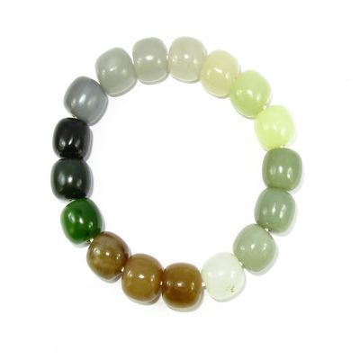 0.5" China Nature Certified Nature Hetian Nephrite Jade Treasure Bucket Beads Hand Made Bangle Bracelet 1317