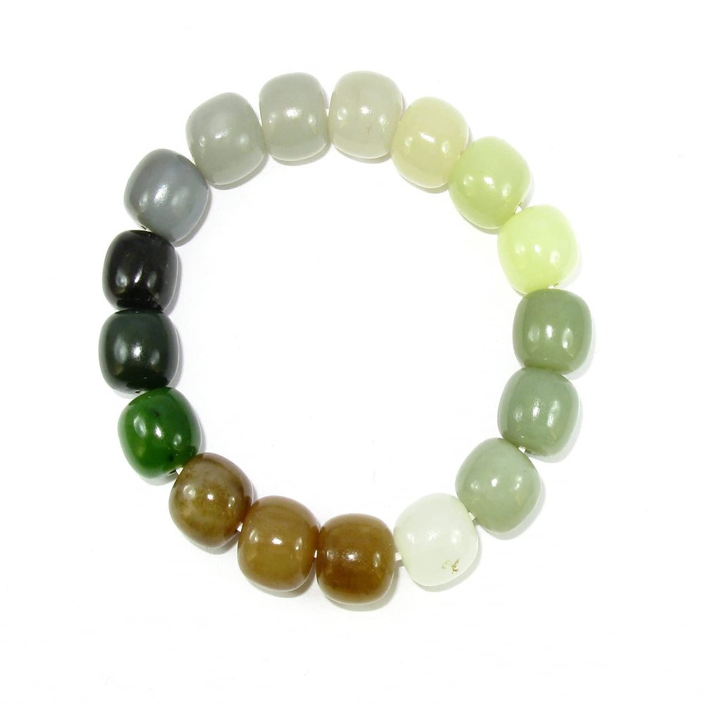 0.5" China Nature Certified Nature Hetian Nephrite Jade Treasure Bucket Beads Hand Made Bangle Bracelet 1317