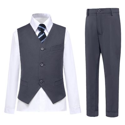 Boy Suits Toddler Formal Suit Vest Set for Wedding Kids Dresswear Set with Shirt Pants Vest and Tie Size 6 Grey