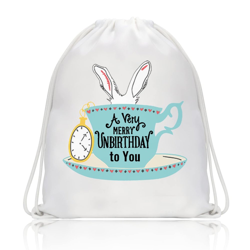BDPWSS Movie Inspired Drawstring Backpacks A Very Merry Unbirthday To You Book Themed Gift Daughter Birthday Gift (Unbirthday to you Sbp)