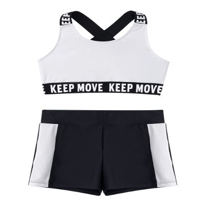 Daenrui Kids Girls Sports Bra Crop Top with Booty Shorts 2 Pieces Activewear Set for Gymnastics/Dance/Swimming White 6 Years