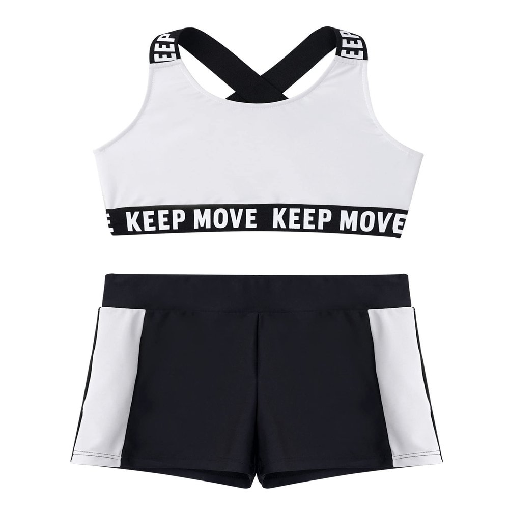 Daenrui Kids Girls Sports Bra Crop Top with Booty Shorts 2 Pieces Activewear Set for Gymnastics/Dance/Swimming White 6 Years