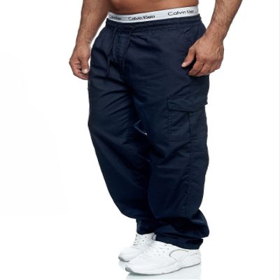 THWEI Mens Cargo Pants Casual Drawstring Athletic Jogger Sports Outdoor Trousers Navy XL