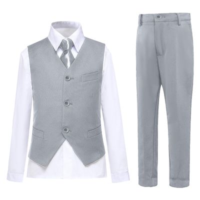 Toddler Suit Set for Boys 5T Kids Tuxedo Suits Wedding Outfit Boy Formal Wear Dress Suit Set with Shirt Light Grey