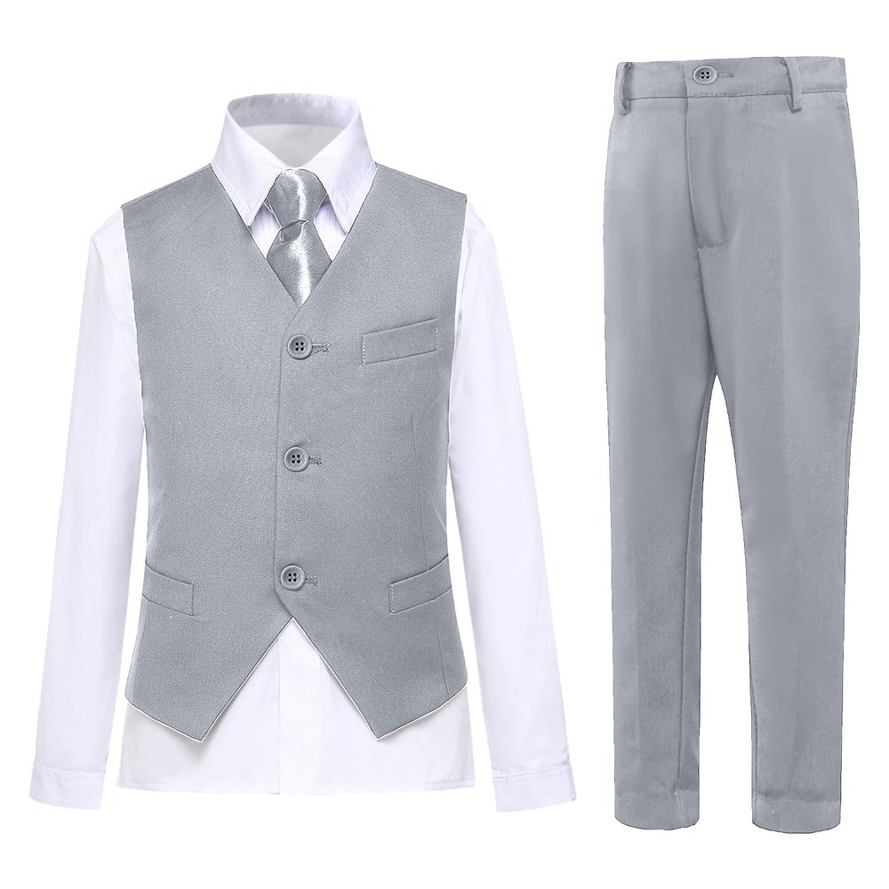 Toddler Suit Set for Boys 5T Kids Tuxedo Suits Wedding Outfit Boy Formal Wear Dress Suit Set with Shirt Light Grey