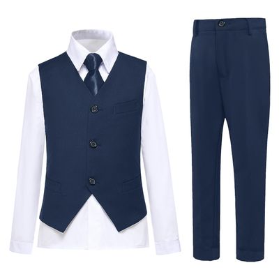 Mosedou Boys Suits for Kids Tuxedo Suit Vest Set Toddler Boy Wedding Outfit Formal Dresswear Size 5 Navy Blue